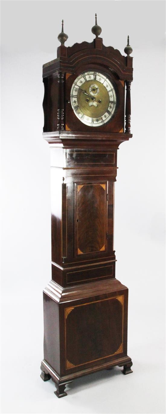 An early 19th century inlaid mahogany eight day longcase clock, 7ft 3in.